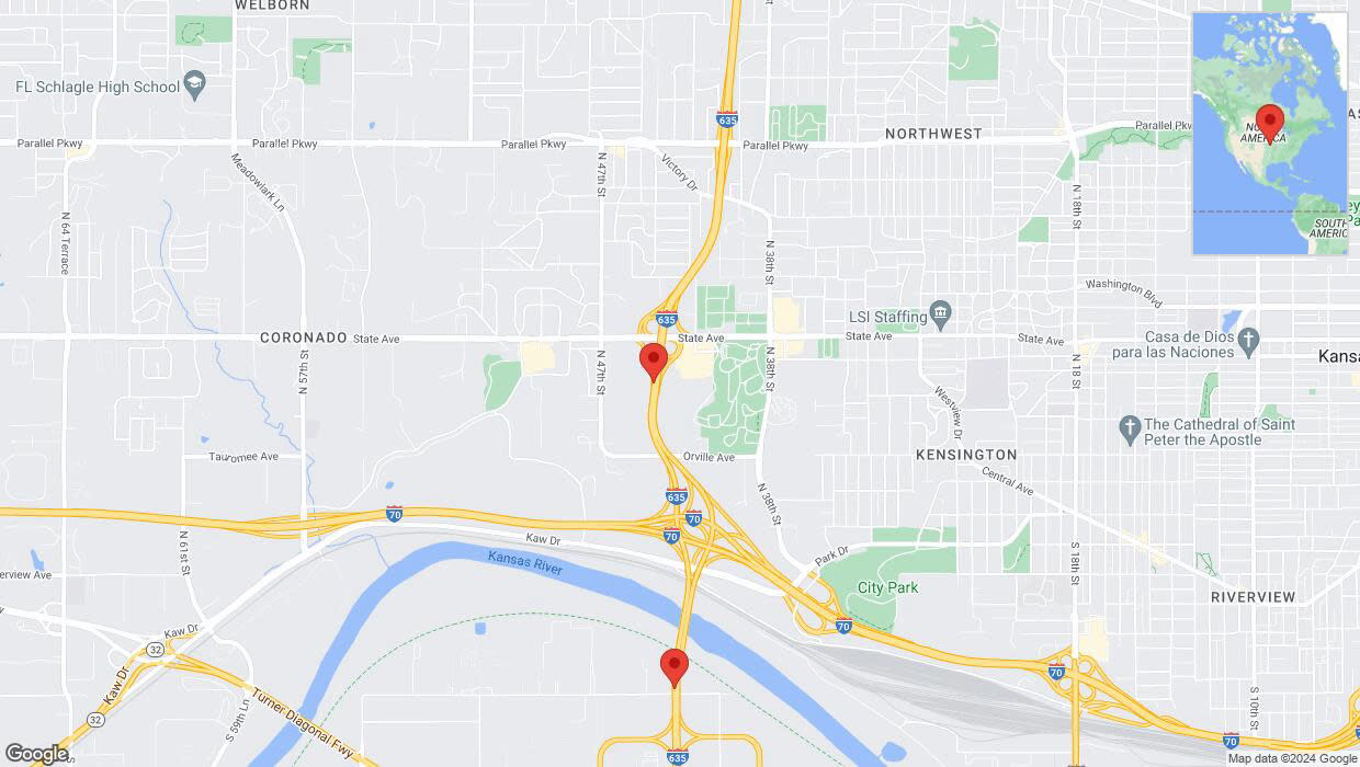 A detailed map that shows the affected road due to 'Lane on I-635 closed in Kansas City' on May 9th at 11:12 p.m.