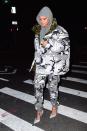 <p>In a Vetements x Canada Goose camo jacket, matching camo pants, a grey hoodie and silver heels while out in New York City.</p>