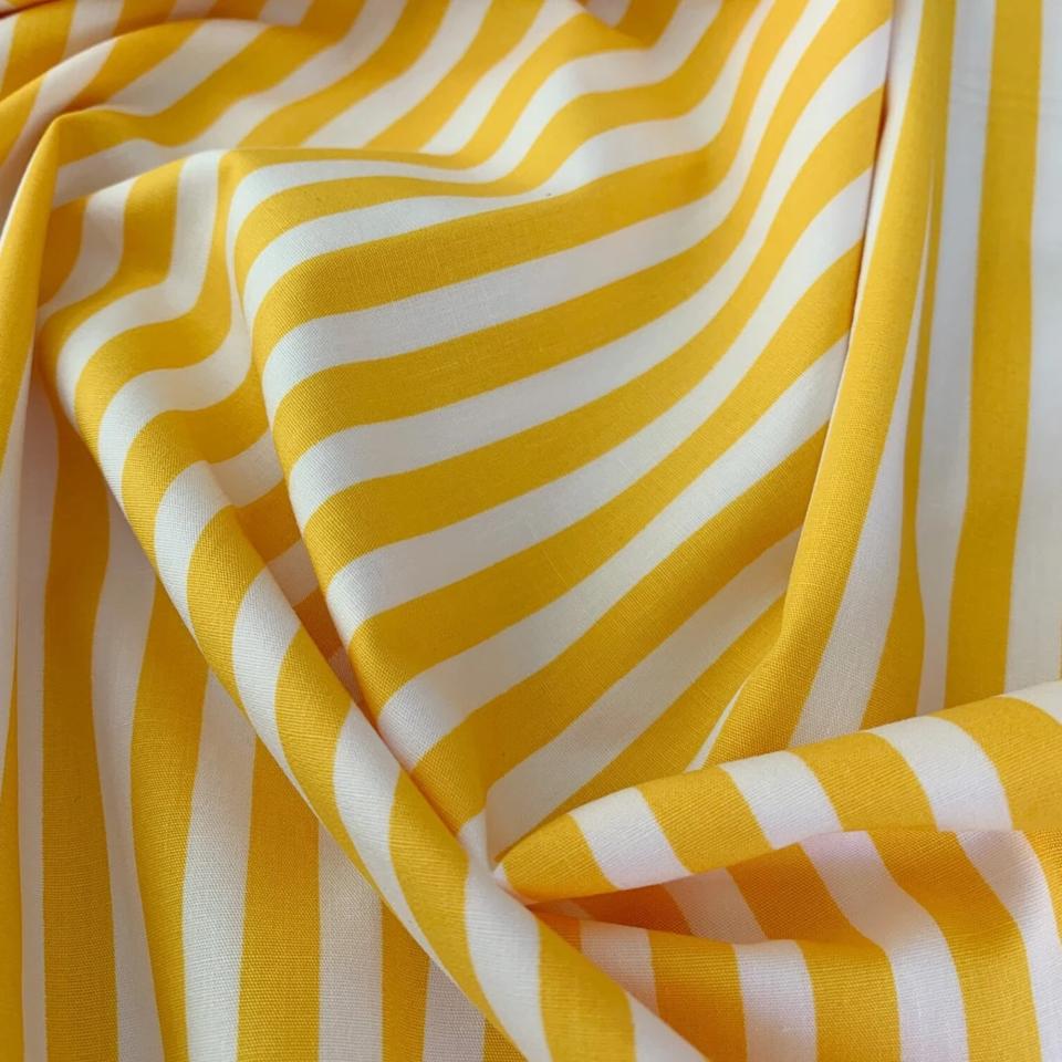 Glamour Secrets Cotton Fabric - Yellow & White Stripe Print - Craft Fabric Material