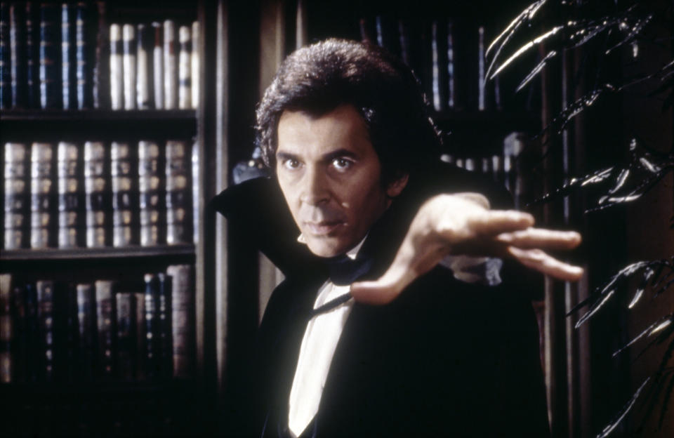 American actor Frank Langella on the set of Dracula, based on the play by Hamilton Deane, and directed by John Badham. (Photo by Universal Pictures/The Mirisch Corporation/Sunset Boulevard/Corbis via Getty Images)