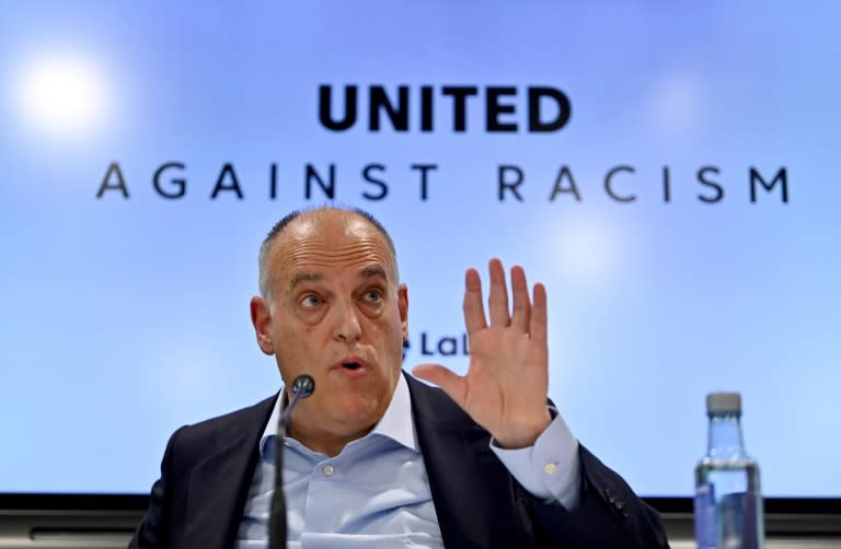 La Liga president Javier Tebas told a press conference that he supported <a class="link " href="https://sports.yahoo.com/soccer/players/3871592" data-ylk="slk:Vinicius Junior;elm:context_link;itc:0">Vinicius Junior</a> and was also frustrated by the lack of action against racism in Spanish football grounds