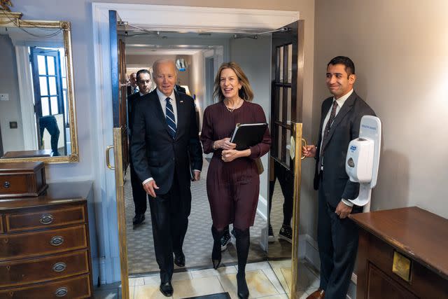 <p>Official White House Photo by Adam Schultz</p> President Joe Biden and Liz Sherwood-Randall walk through the West Wing on their way to the 2023 Summit on Fire Prevention and Control