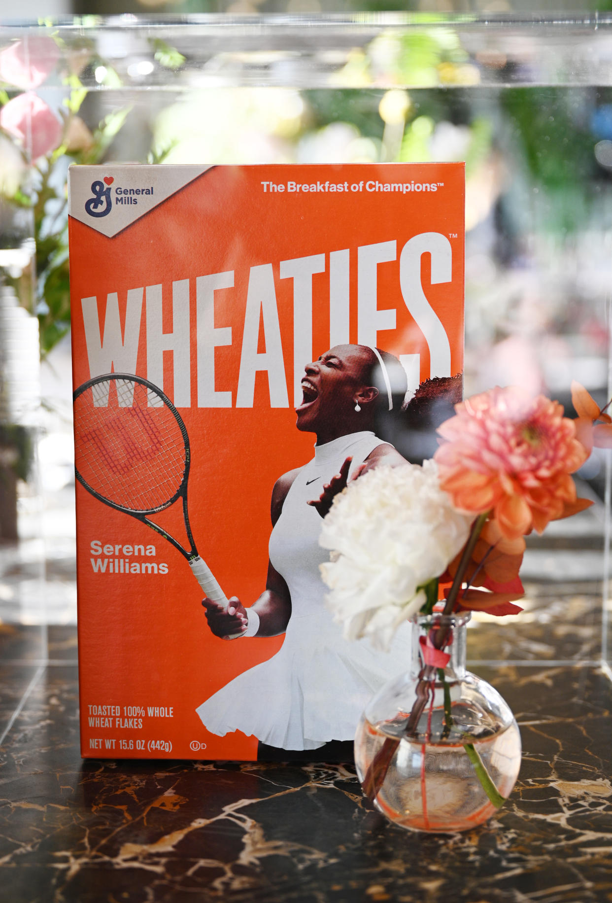 NEW YORK, NEW YORK - SEPTEMBER 09: A view of the Serena Williams Wheaties box on display at 'Breakfast of Champions' presented by Wheaties during NYFW: The Shows at Spring Studios on September 09, 2019 in New York City. (Photo by Bryan Bedder/Getty Images for IMG)