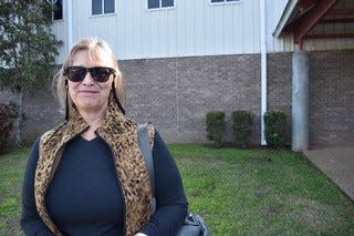 Virginia Anglin arrives at Pilgrim Rest MB Church in Madison to cast her ballot in Tuesday's primary.