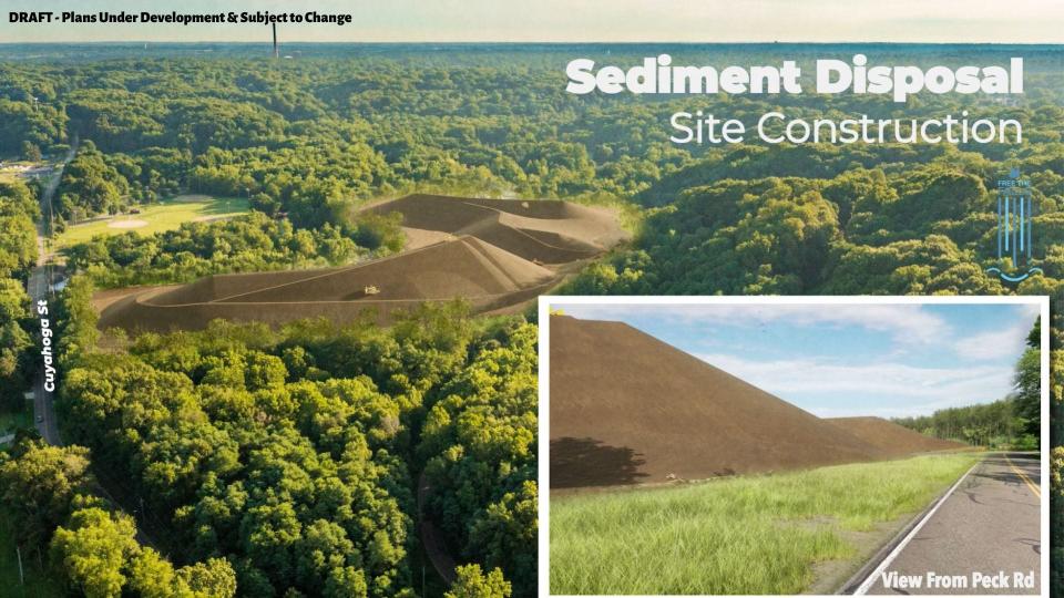 This artist's depiction shows the sediment disposal site before final remediation, when the area will be planted with trees.
