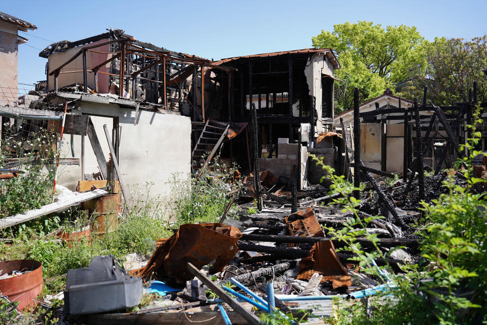 The aftermath of damage remains on the arson site in Utoro Zainichi Korean settlement in Uji, eight months after the arson attack, on April 30, 2022 in Kyoto. A 22-year-old Japanese man is under arrest in connection with the incident.<span class="copyright">Jinhee Lee—NurPhoto/Getty Images</span>