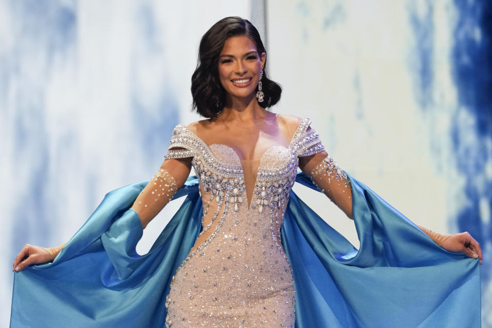 Miss Nicaragua Sheynnis Palacios participates in the evening gown category during the 72nd Miss Universe Beauty Pageant in San Salvador, El Salvador, Saturday, Nov. 18, 2023. (AP Photo/Moises Castillo)