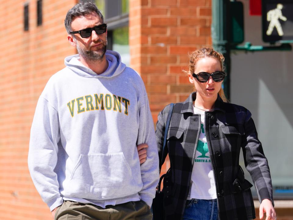 Cooke Maroney and Jennifer Lawrence seen walking together in New York City in April 2023.