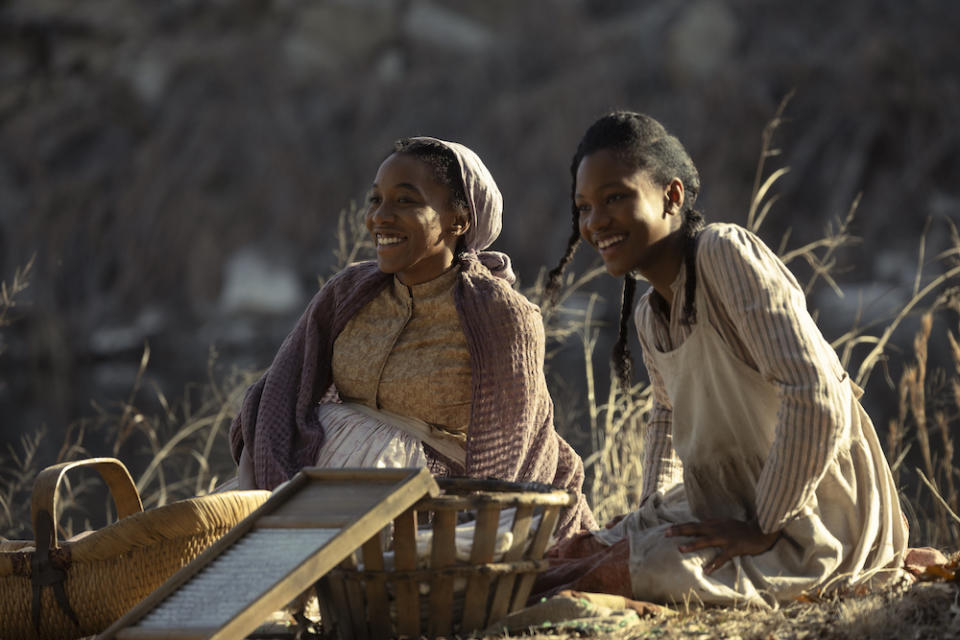 Bass Reeves TV show Lauren E. Banks as Jennie Reeves and Demi Singleton as Sally Reeves in Lawmen: Bass Reeves streaming on Paramount+, 2023. Photo Credit: Emerson Miller/Paramount+