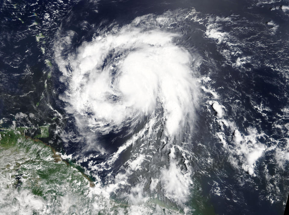 Hurricane Maria is shown in the Atlantic Ocean about 85 miles east of Martinique in this September 17, 2017 NASA handout satellite photo. NASA/Handout via REUTERS ATTENTION EDITORS - THIS IMAGE WAS PROVIDED BY A THIRD PARTY.