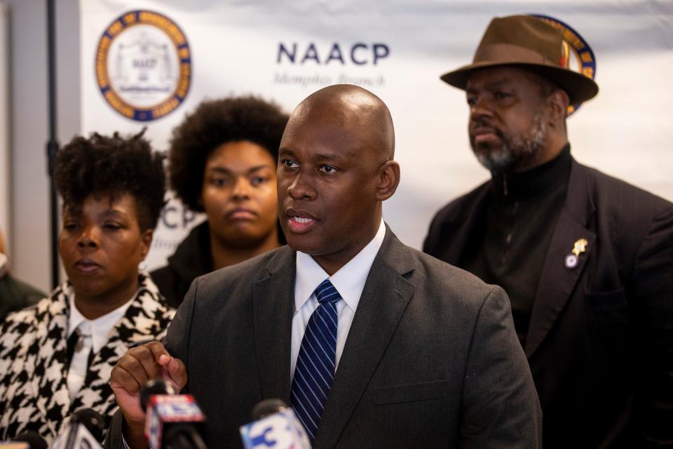 Van Turner, the president of the NAACP Memphis Branch, speaks at a press conference of local organizers, elected officials, attorneys and activists calling for a Department of Justice pattern-or-practice investigation into the Memphis Police Department at the NAACP Memphis Branch on Friday, February 17, 2023. 