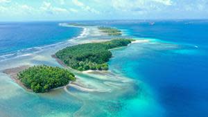 Aerial view of the Marshall Islands located in the Pacific Ocean.