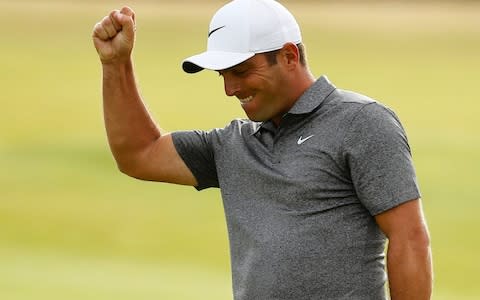 Italy's Francesco Molinari reacts after a birdie putt on the 18th during the final round - Credit:  REUTERS/Jason Cairnduff