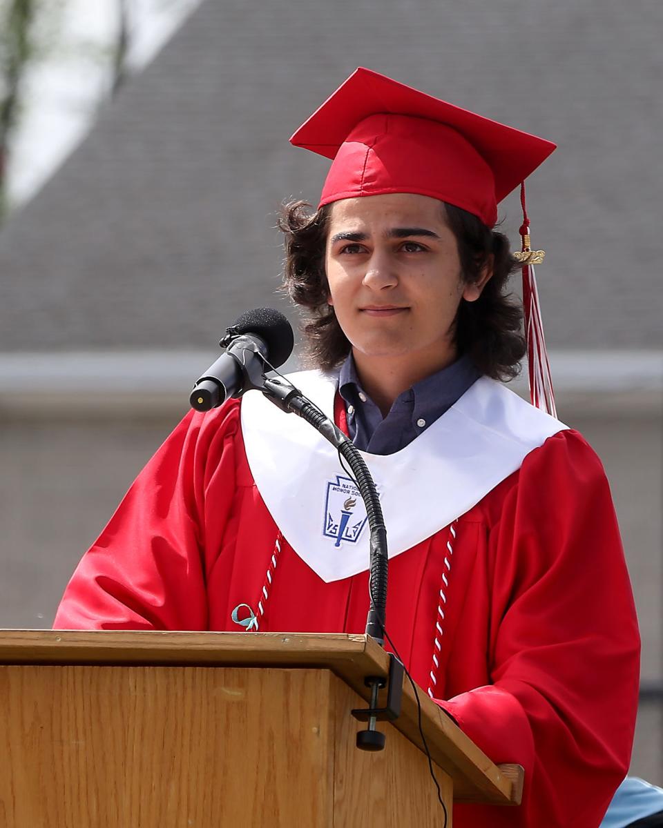 Class valedictorian Dominic Kanter speaks during Hingham High’s graduation at Hingham High School on Saturday, June 4, 2022. 