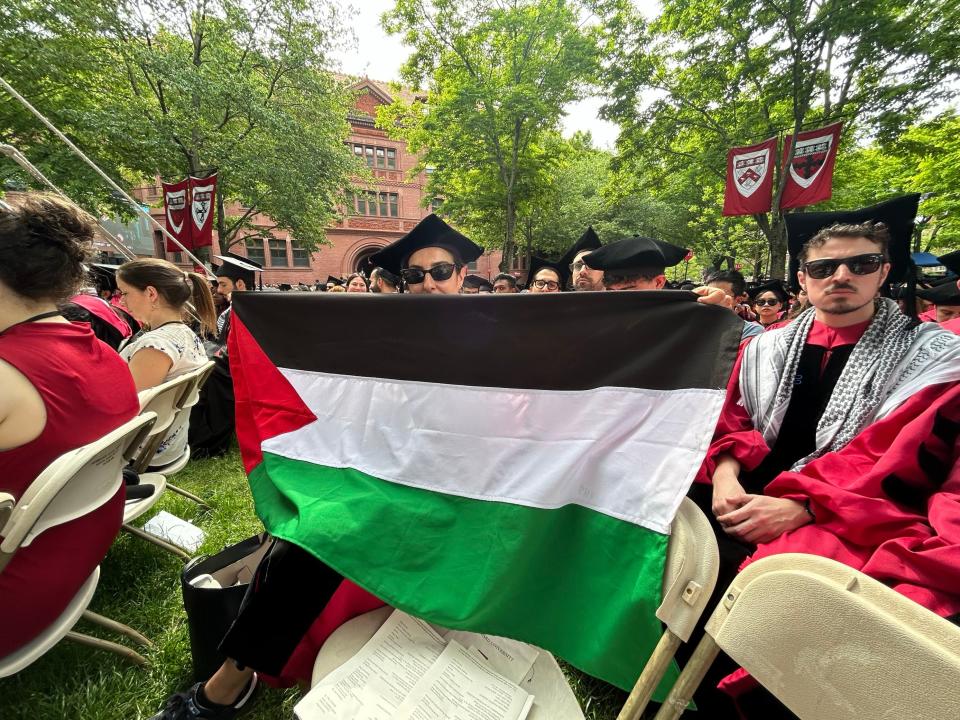 Group of graduates walk out of Harvard commencement chanting ‘Free, free Palestine’