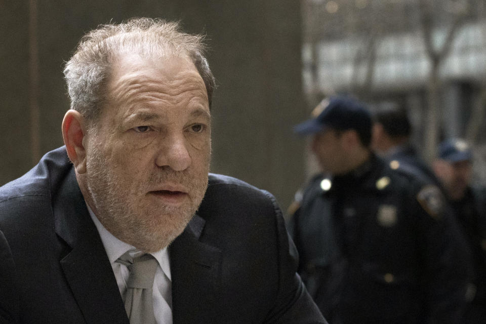 Harvey Weinstein arrives at a Manhattan courthouse for jury selection in his rape trial, Monday, Jan. 13, 2020, in New York. (AP Photo/Mark Lennihan)