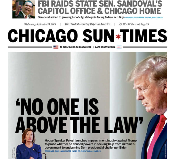 "No One Is Above The Law" Chicago Sun-Times Published in Chicago, Ill. USA. (newseum.org)