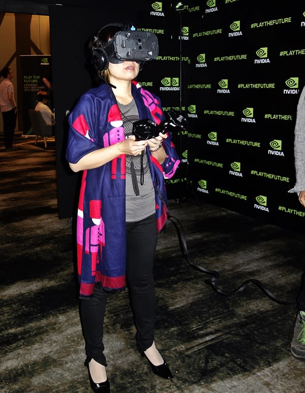 All decked out in HTC Vive gear for a truly immersive augmented reality experience.