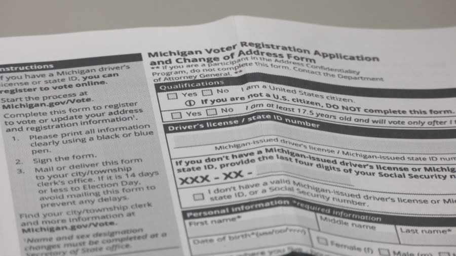 An example of a voter application sent by mail by one of two nonprofits based in Washington D.C. (WLNS)