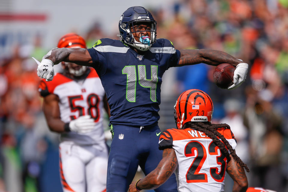 Rookie receiver DK Metcalf should be able to build on momentum from his NFL debut in a favorable matchup against the Steelers. (Photo by Otto Greule Jr/Getty Images)