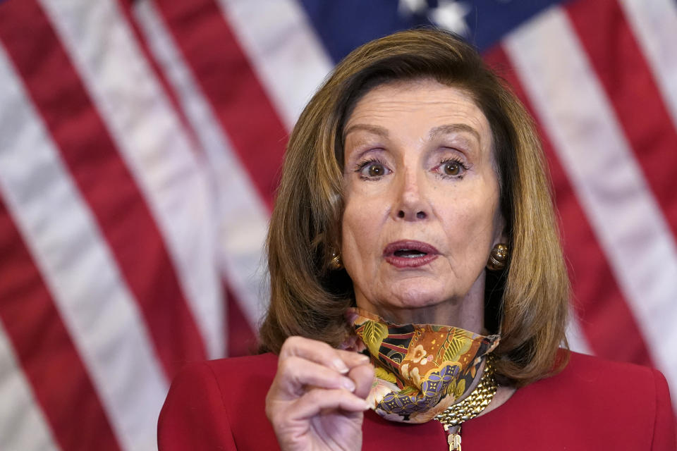 House Speaker Nancy Pelosi of Calif., speaks during a news conference about COVID-19, Thursday, Sept. 17, 2020, on Capitol Hill in Washington. (AP Photo/Jacquelyn Martin)