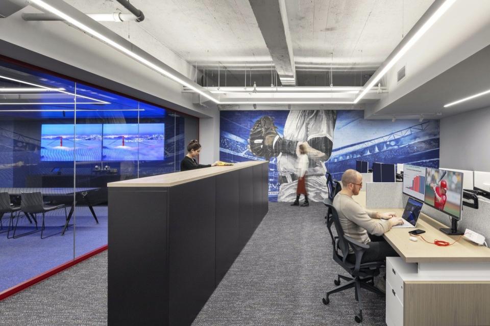 Open-plan workspace area in the sleek new Major League Baseball headquarters.