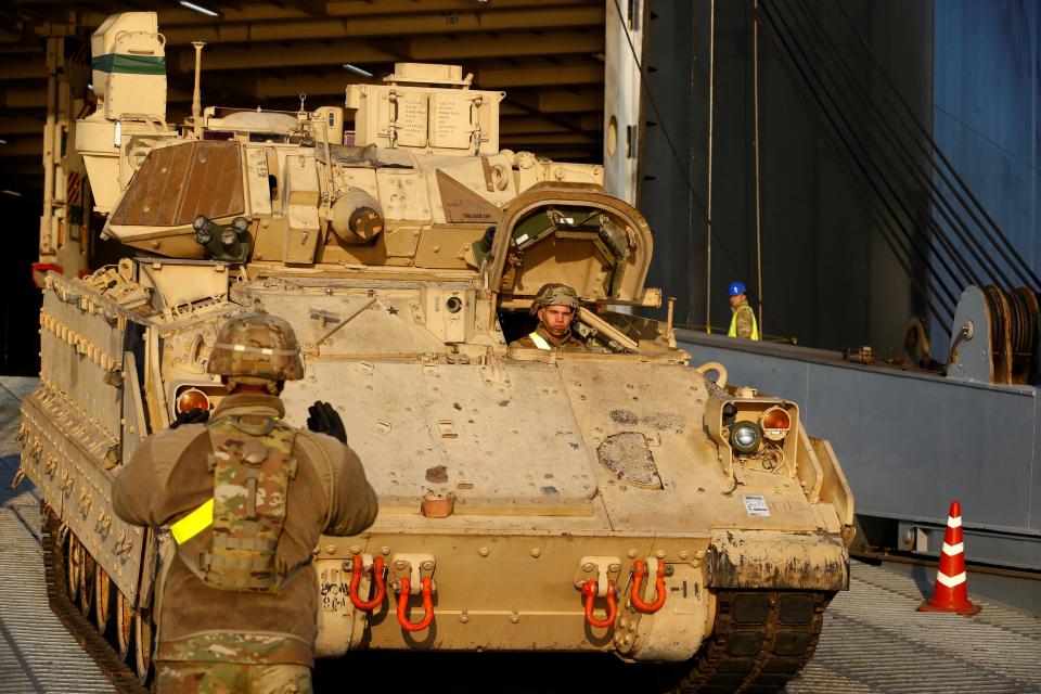 A US Bradley Fighting Vehicle in Latvia, 2019 (Reuters)