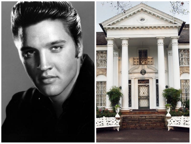 Left: Elvis Presley. Right: Graceland.