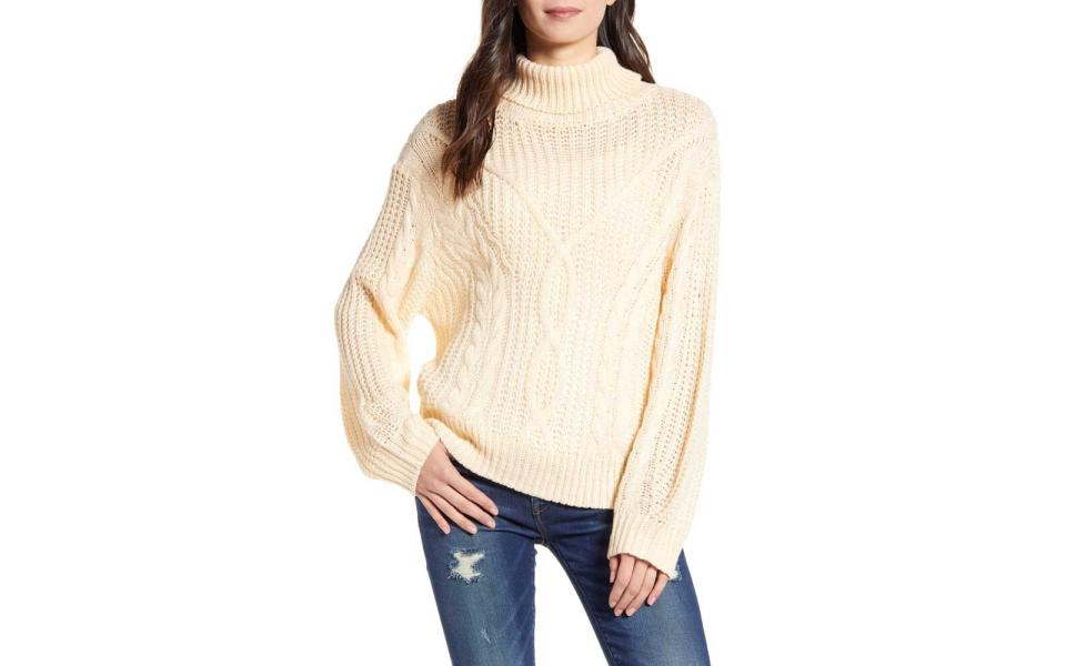All in Favor Open Knit Chunky Turtleneck Sweater