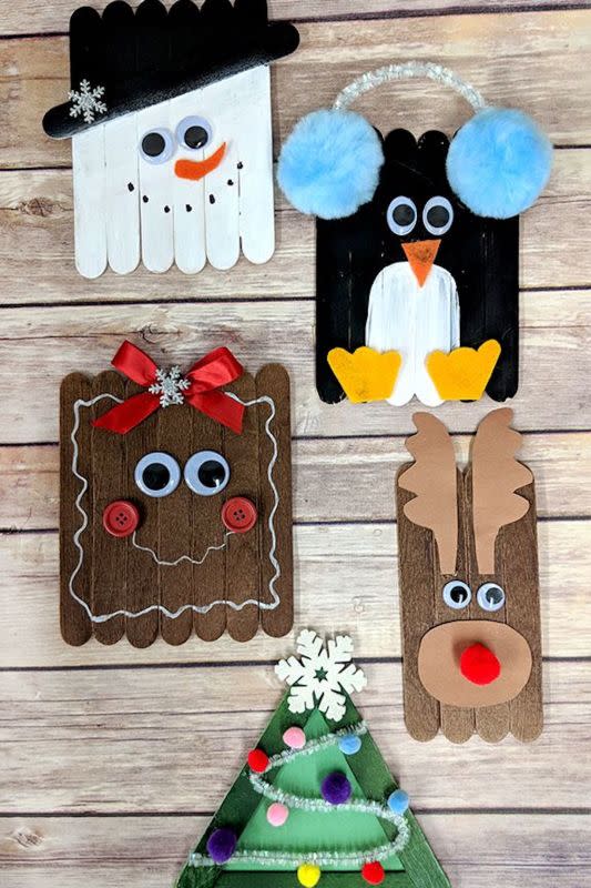 <p>The Keeper of the Cheerios</p><p>Cuteness alert! With some popsicle sticks, paint and a few other supplies, your child can design some adorable holiday creations thanks to <em><a href="https://www.thekeeperofthecheerios.com/2018/11/christmas-craft-sticks.html" rel="nofollow noopener" target="_blank" data-ylk="slk:The Keeper of the Cheerios;elm:context_link;itc:0;sec:content-canvas" class="link ">The Keeper of the Cheerios</a></em>.</p>