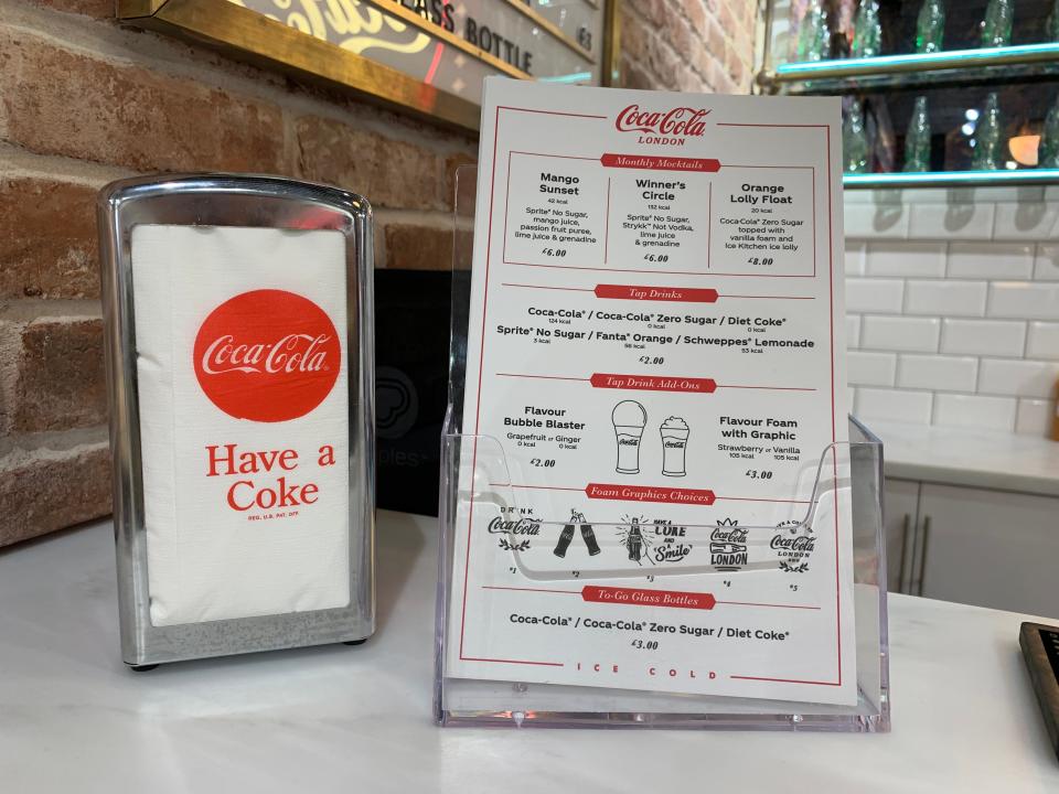 The bar served a range of Coca-Cola branded drinks.