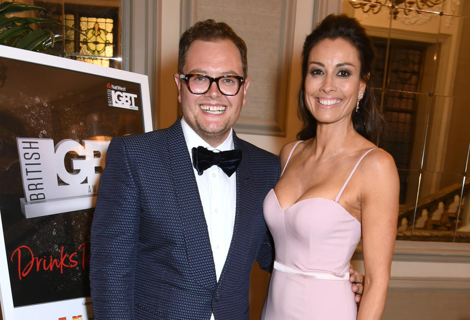 LONDON, ENGLAND - MAY 12: Hosts Alan Carr (L) and Melanie Sykes attend the British LGBT Awards at The Grand Connaught Rooms on May 12, 2017 in London, England. (Photo by David M Benett/Dave Benett/Getty Images)