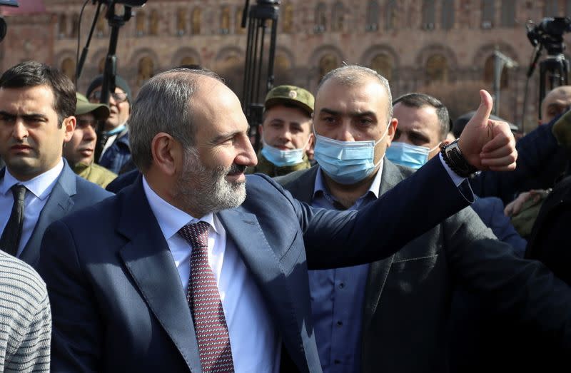 Armenian Prime Minister Nikol Pashinyan meets with supporters in Yerevan