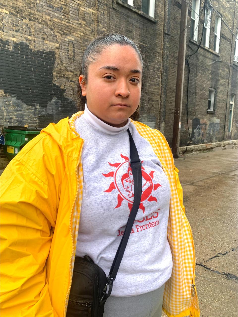 Alondra Garcia, 26, who is a bilingual teacher at Milwaukee Public Schools, participates in an annual May Day march in Milwaukee.