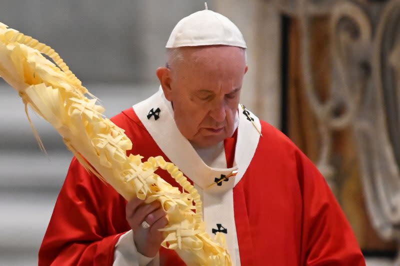 Palm Sunday mass in St. Peter's Basilica without public participation due to the spread of coronavirus disease (COVID-19), at the Vatican