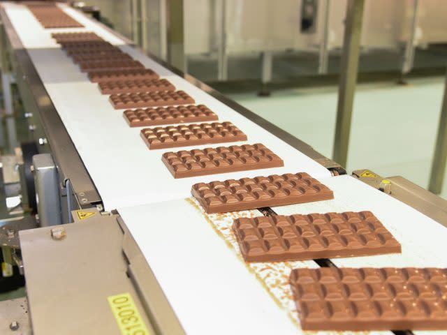 Chocolate bars on the production line