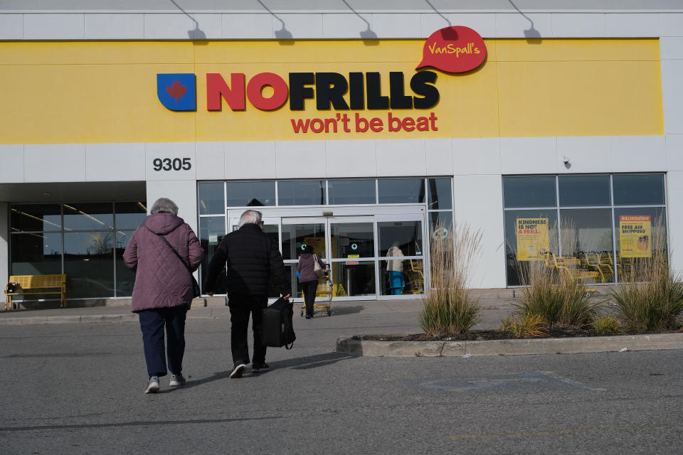 TORONTO. Detail of signage of a Markham, Ontario No Frills store. More than 1,200 workers at Loblaw-owned No Frills grocery stores in Ontario could soon be on strike if a deal is not reached by Monday, Unifor, their says.(R.J.Johnston/Toronto Star) 
         (R.J. Johnston Toronto Star/Toronto Star via Getty Images)
