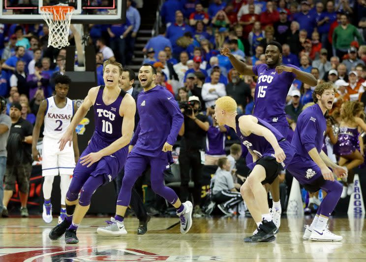 TCU is back in the bubble picture after beating No. 1 Kansas, but still has work to do. (Getty)