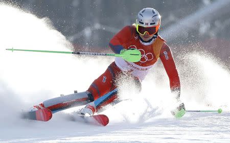 Alpine Skiing - Pyeongchang 2018 Winter Olympics - Men's Slalom - Yongpyong Alpine Centre - Pyeongchang, South Korea - February 22, 2018 - Henrik Kristoffersen of Norway competes. REUTERS/Dominic Ebenbichler