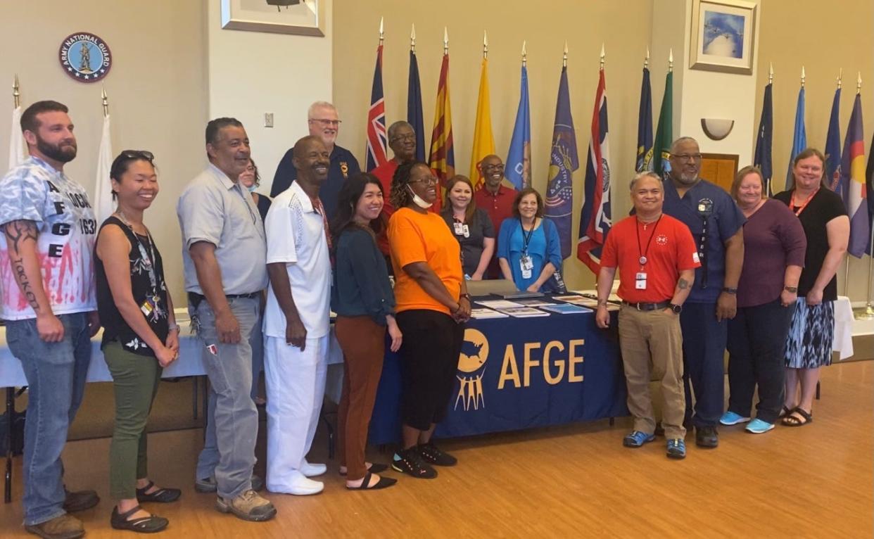 AFGE members gather for lunch to meet AFGE National President Everett Kelley and to discuss the possible closure of the Chillicothe VA Medical Center.