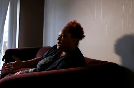 Martini Smith, who had a taser used on her while in custody by the Franklin County Sheriff's Department, speaks to Reuters in her home in Columbus, Ohio, U.S. October 11, 2017. Picture taken October 11, 2017. REUTERS/Paul Vernon