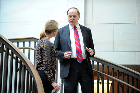 FILE PHOTO: Sen. Richard Shelby (R-AL) arrives for a meeting with U.S. House-Senate conferees to receive a closed briefing from U.S. Border Patrol career professionals, who discuss "the challenges they face protecting the U.S.-Mexico border" at the U.S. Capitol in Washington, U.S., February 6, 2019. REUTERS/Mary F. Calvert