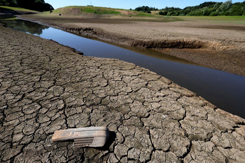 Cracks can be seen on dried up bed of Tittesworth Reservoir, in Leek