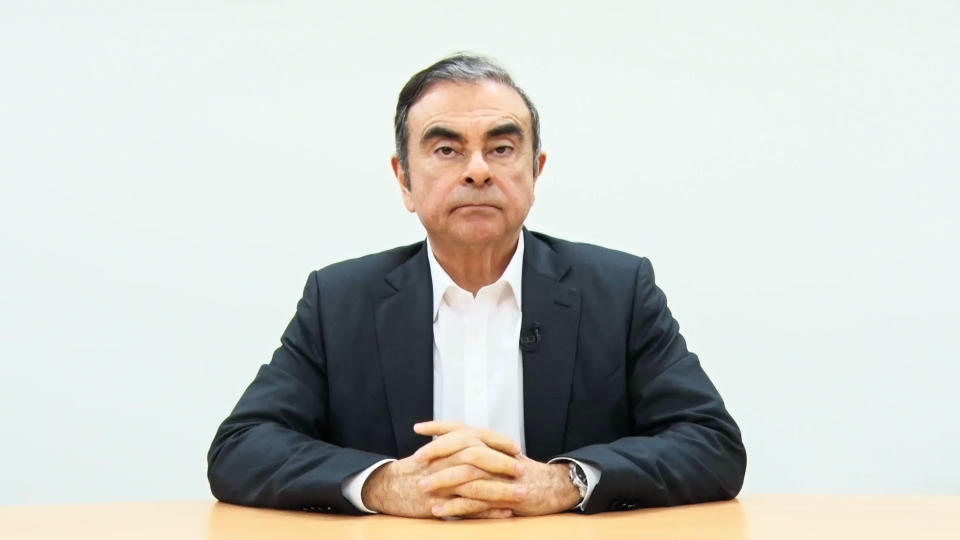 TOKYO, JAPAN - APRIL 09: A screen grab from a video provided by Hironaka Law Office, shows Nissan's former chairman Carlos Ghosn, speaking before he was re-arrested in Tokyo, Japan. Ghosn, a veteran of the auto industry, was re-arrested in Tokyo last week on fresh allegations of financial misconduct as shareholders of Nissan voted on Monday to remove the company's former boss from its board. (Photo by Hironaka Law Office via Getty Images)