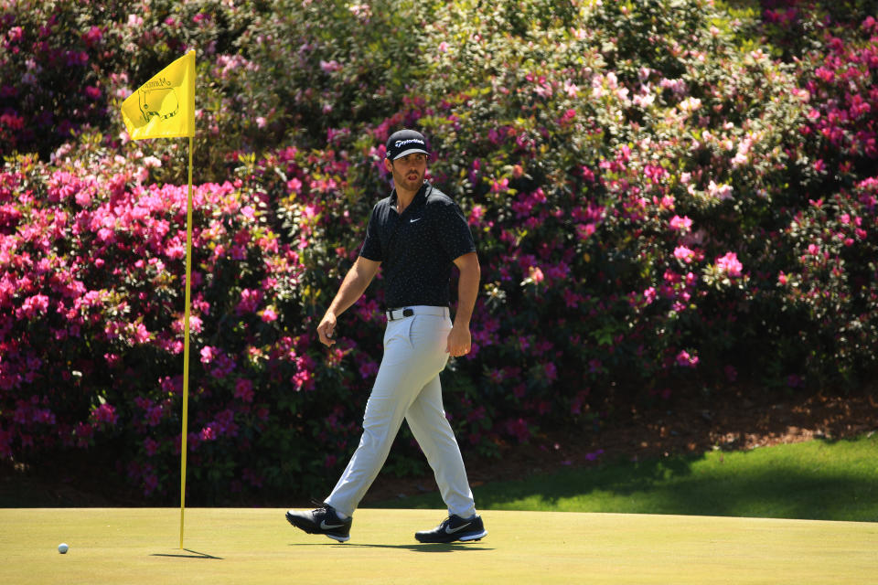 Matthew Wolff looks over the 13th green during a practice round prior to the Masters at Augusta National Golf Club on April 06, 2021 in Augusta, Georgia.