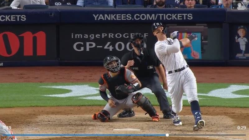 賈吉（Aaron Judge）敲出單場雙響砲。（圖／翻攝自MLB官網）