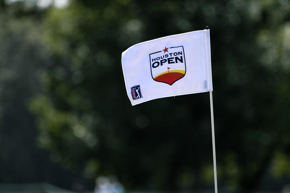 HUMBLE, TX - OCTOBER 10: A pin flag on the 18th hole during the first round of the Houston Open at the Golf Club of Houston on October 10, 2019 in Humble, Texas. (Photo by Tracy Wilcox/PGA TOUR via Getty Images)