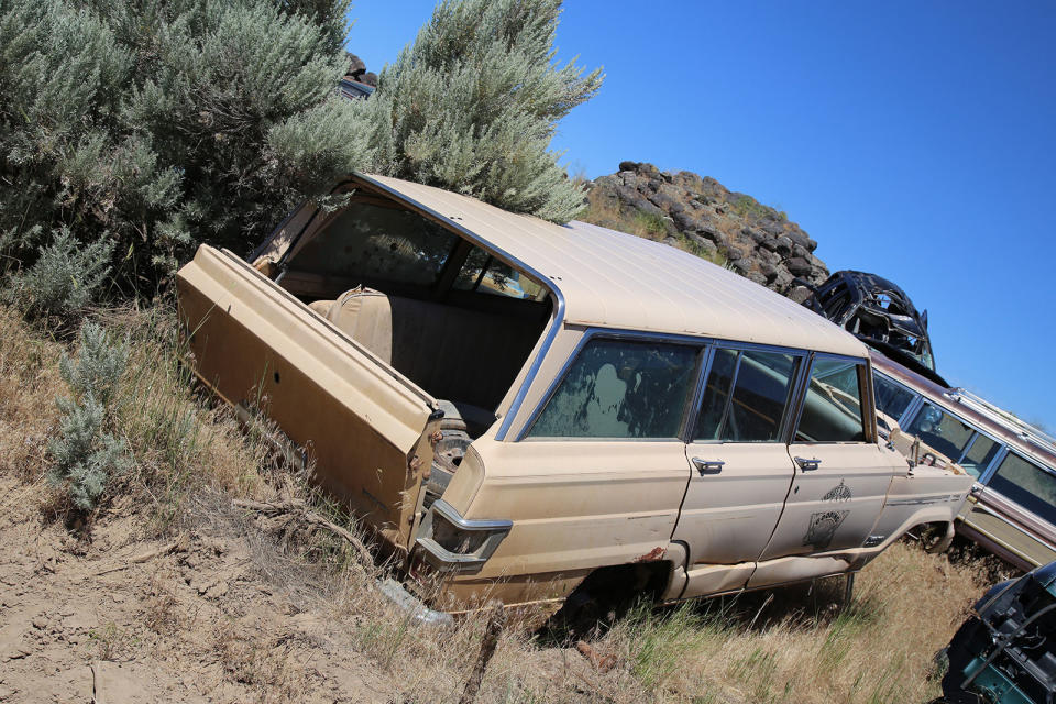 <p>We spotted a number of ex-Police cars at L&L Classic Auto, our favorite being this 1982 Jeep Wagoneer. It belonged to the Sheriff’s Department in Gooding, a small town about 10 miles north of the yard, with a population of just 3500.</p>