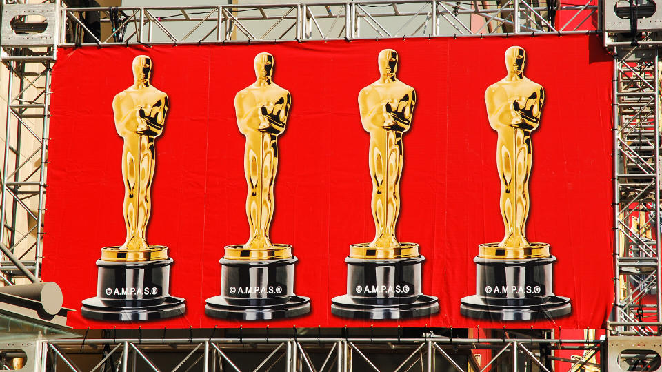 Hollywood, CA, USA February 18, 2009 A banner highlighting the Oscars hangs along Hollywood Boulevard in Hollywood, California just prior tot he Academy Award Ceremony.