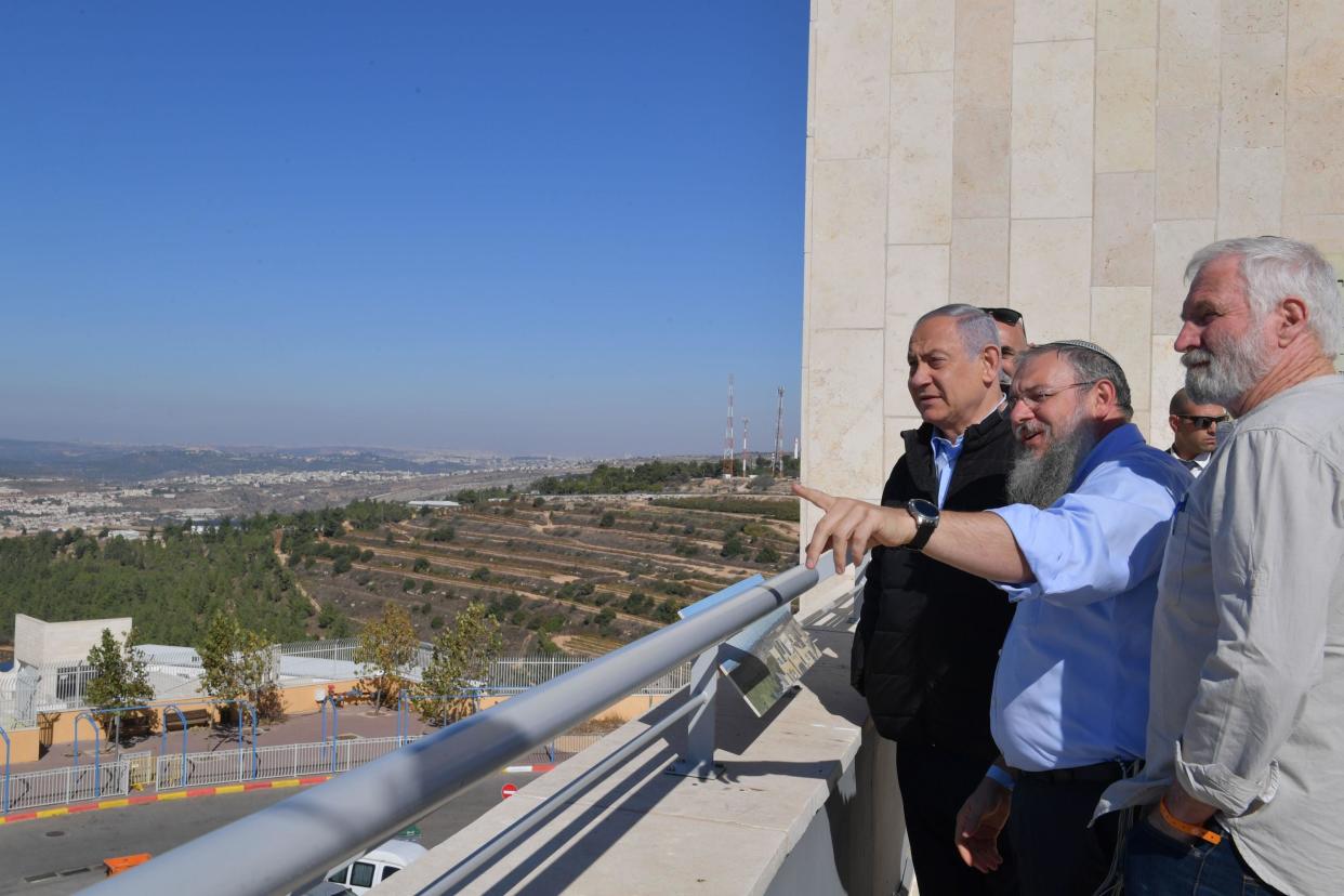 Israeli Prime Minister Benjamin Netanyahu visits the Gush Etzion settlement, south of Bethlehem city, West Bank on November 19, 2019. / Credit: Kobi Gideon/GPO/Handout/Anadolu Agency/Getty